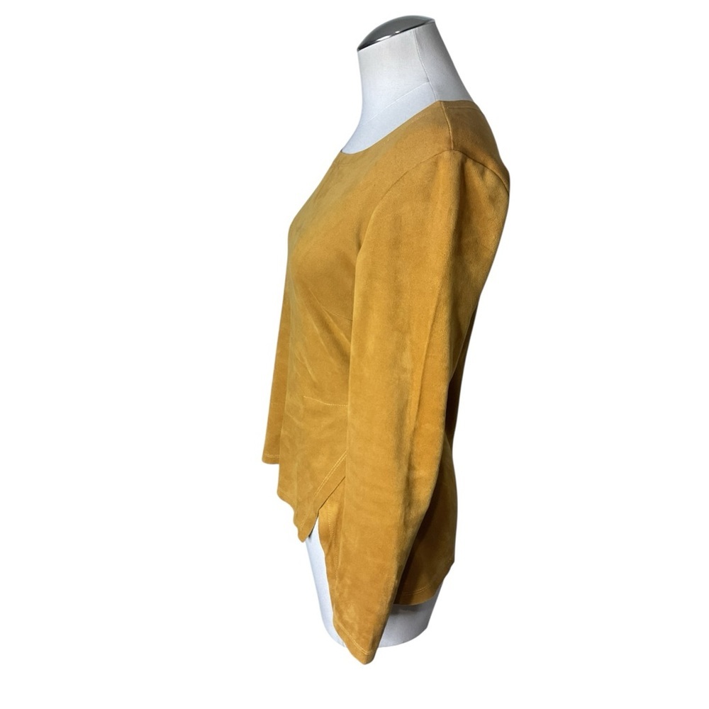 Axyeh Womens Long Sleeve Suede Look Top Small Mustard Boho Blouse - Picture 3 of 7